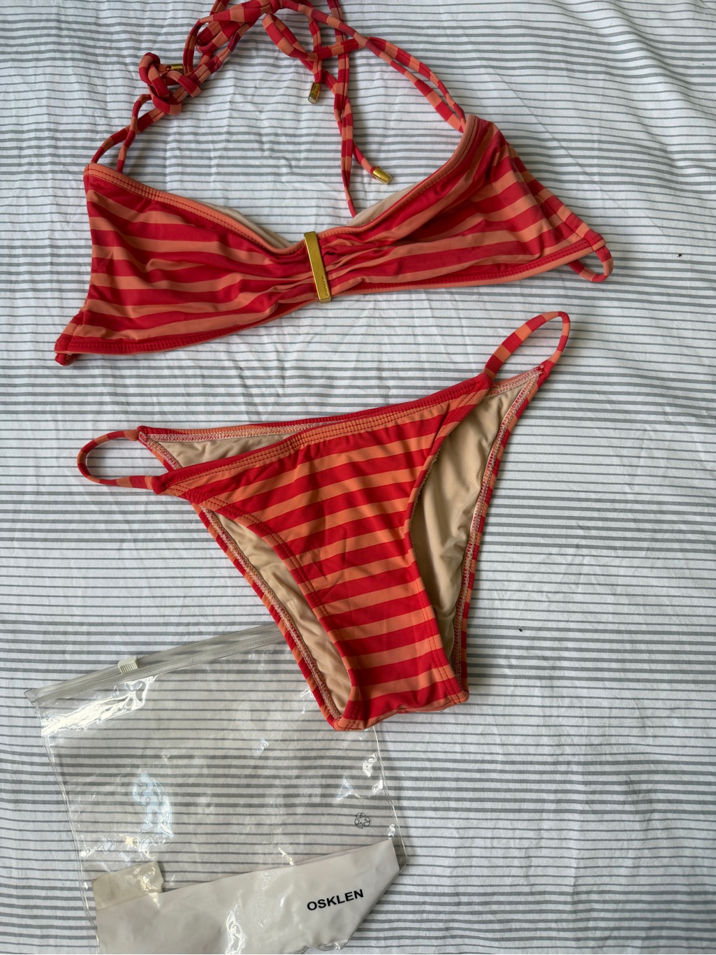 Osklen Red & Coral Striped Bikini Set